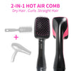 A 2-in-1 hot air comb hair dryer featuring a brush attachment and a straightener for styling hair.