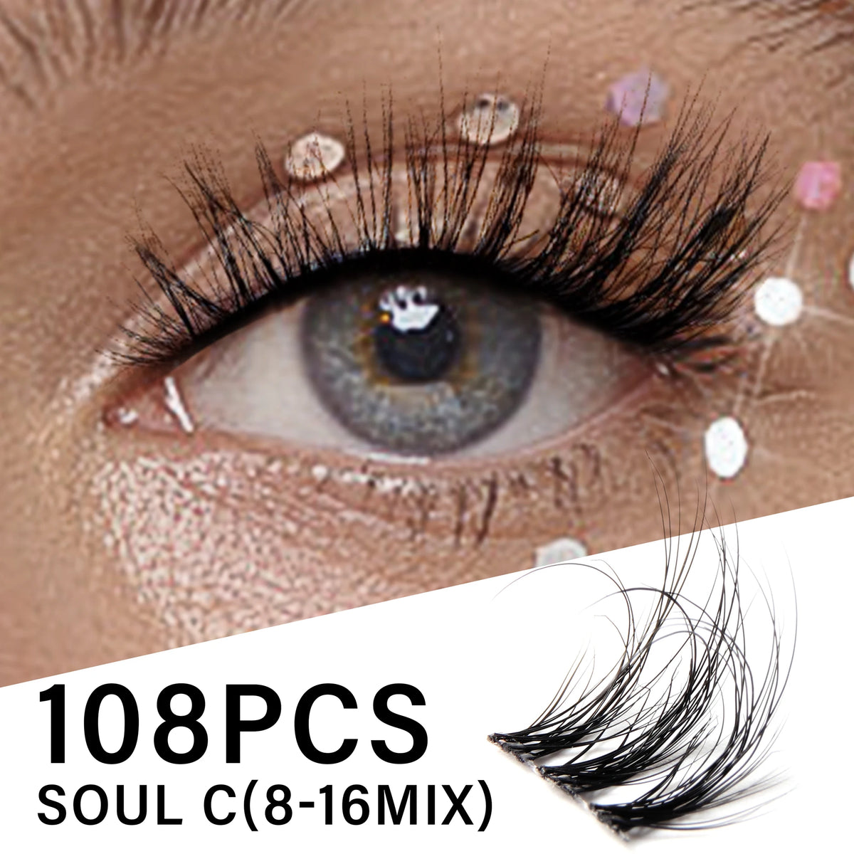 Close-up of a woman's eye showing ultra-fine wispy eyelash clusters for beauty
