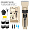 A set of professional electric hair clippers and accessories packaged in a box.