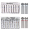 A set of 10 medium and 10 fine precision diamond nail drill bits for professional use.