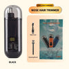 Black Type-C fast charging nose hair trimmer with data cord and cleaning brush shown on a product background.