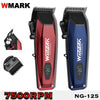 A pair of Wink Professional electric hair clippers, one red and one blue, with a 7500RPM motor.