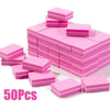 A stack of pink multi-sided nail and cuticle buffing files.