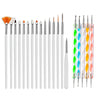 A set of precision nail art brushes with various tips and colors for gel and acrylic polish.