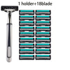 A disposable double blade shaver with one holder and eighteen replaceable blades.