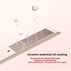 A ceramic essential oil coating hair styling panel being infused with oil droplets.