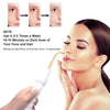 A woman is using a white facial rejuvenation wand on her face and hair for skincare treatment.