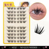 A plastic tray of black eyelash extensions for application, showing various lash styles and a close-up of an eye with applied