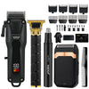 Set professioneller elektrischer Haarschneider und Trimmer mit Klingen, Aufsätzen und Gehäuse in Schwarz und Gold