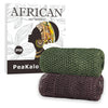 Two green and brown African net sponge loofahs packaged for exfoliation