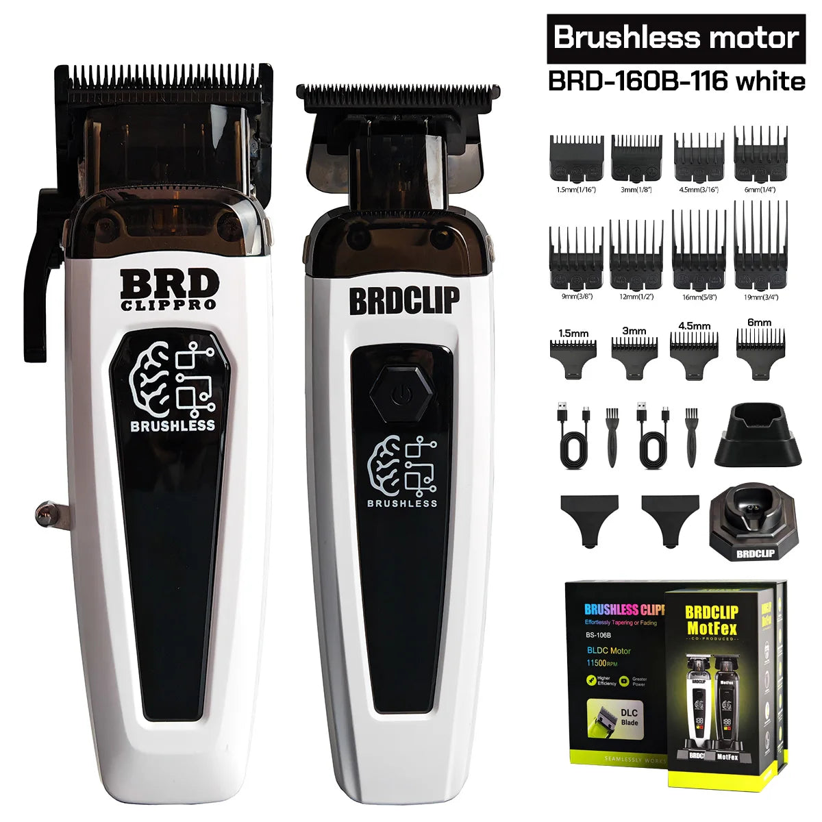 White BRDCLIP brushless motor and trimmer kit with accessories