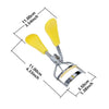 A yellow professional eyelash curler with silver metal components shown from the side.