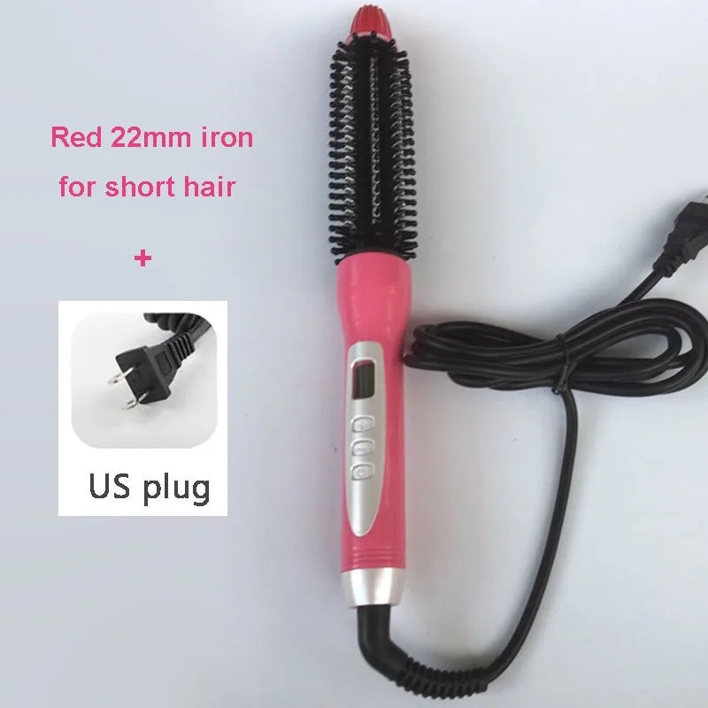A pink hair straightener with a red 22mm iron and black cord for short hair.