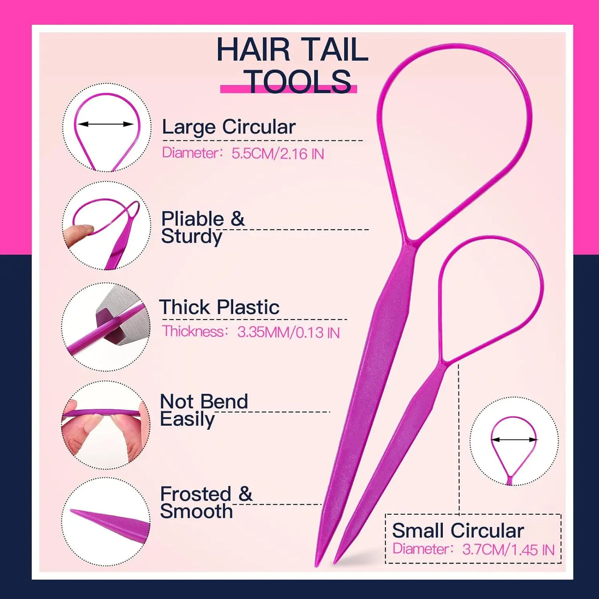 Un ensemble d'outils pour cheveux élastiques violets comprenant un grand peigne circulaire, des pinces souples, du plastique 