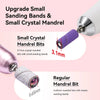 A set of sanding bands and mandrels for nail drills, showing a small crystal mandrel bit and a regular mandrel bit.