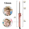 A professional ceramic hair curling iron with various sized barrels and a long shaft shown in multiple views.