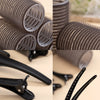 A set of black self-grip hair rollers for heatless curls and volume, shown in various angles.