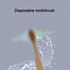 A wooden disposable bamboo toothbrush is shown immersed in water droplets.
