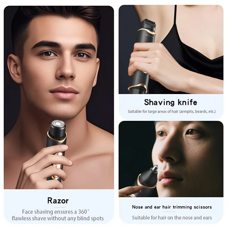 A set of shaving knives and a razor for facial hair removal shown in close-up shots.