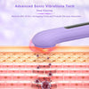 A purple sonic vibration facial cleansing brush is shown cleaning pores on a cross-section of skin.