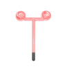 A pink high frequency facial electrotherapy wand with a T-shaped body and two round tips.