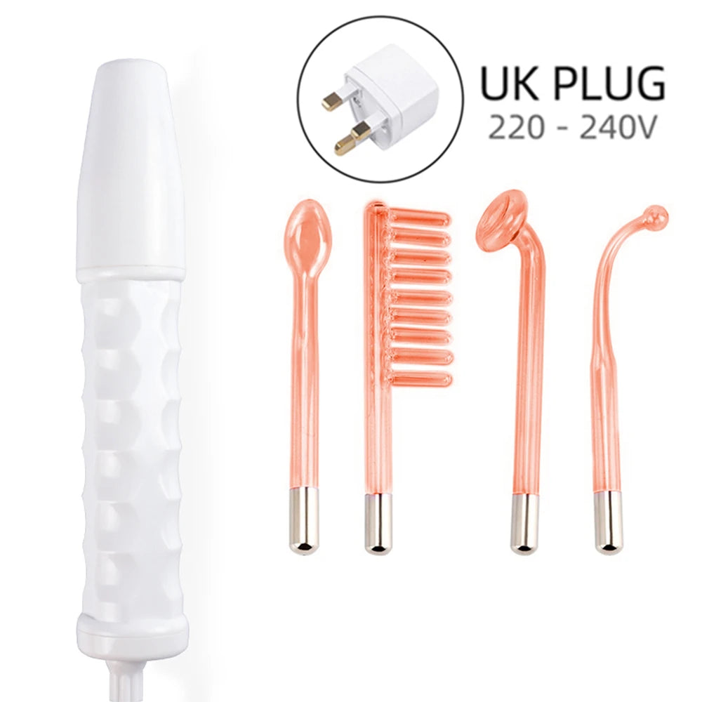 A set of four rose gold facial beauty tools including a main device and three attachments for high-frequency treatment.
