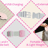 Various forms of a portable heated massage belt including USB charging, an external buckle, and an elastic adjustable belt.