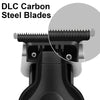 Close-up view of DLC Carbon Steel Blades attached to a professional electric hair clipper trimmer kit.