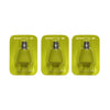 A set of three universal replacement razor blades in lime green plastic packaging.