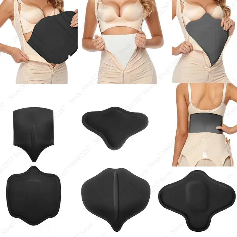 Various black and beige lumbar molder compression support boards shown in different forms and contexts.