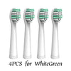 Four white and green replacement toothbrush heads for WhiteGreen electric brushes