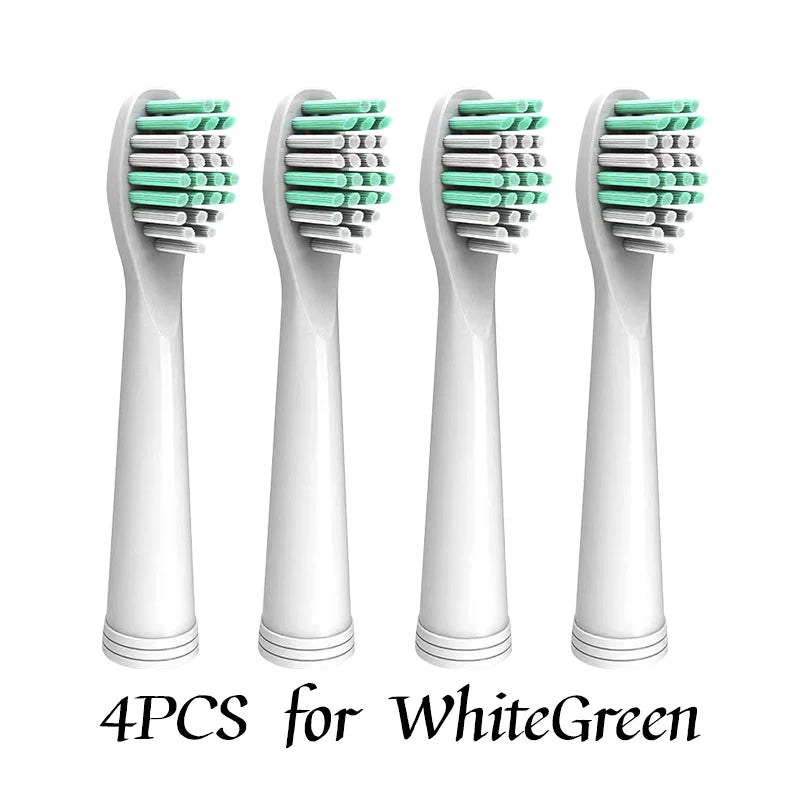 Four white and green replacement toothbrush heads for WhiteGreen electric brushes