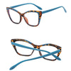 Lunettes de lecture élégantes à œil de chat avec montures en écaille et branches bleues