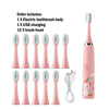 Pink sonic electric toothbrush set including body, USB charging cable, and 12 brush heads