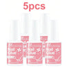Five bottles of Misscheering Nail Glue in pink packaging with brush-on applicators