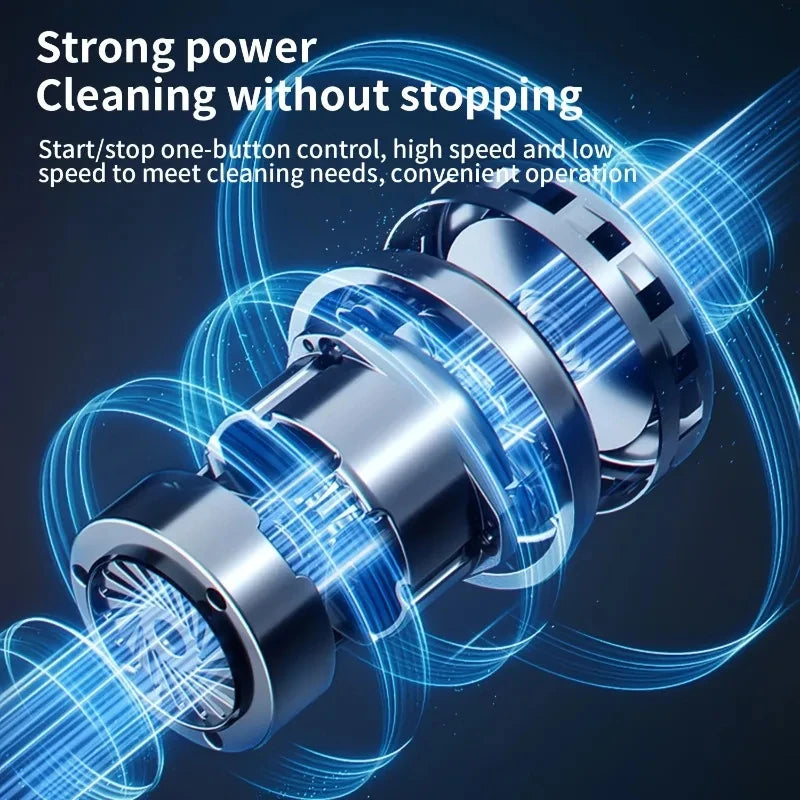A close-up of a powerful electric spin scrubber with multiple brush heads in operation against a dark background.