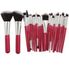 A set of 22 professional makeup brushes with synthetic bristles in shades of pink and black.