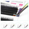 Close-up of silk eyelashes and precision stainless steel tweezers showing various lash styles.