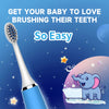 A baby elephant is shown next to a toothbrush, illustrating how easy it is for a baby to love brushing their teeth.