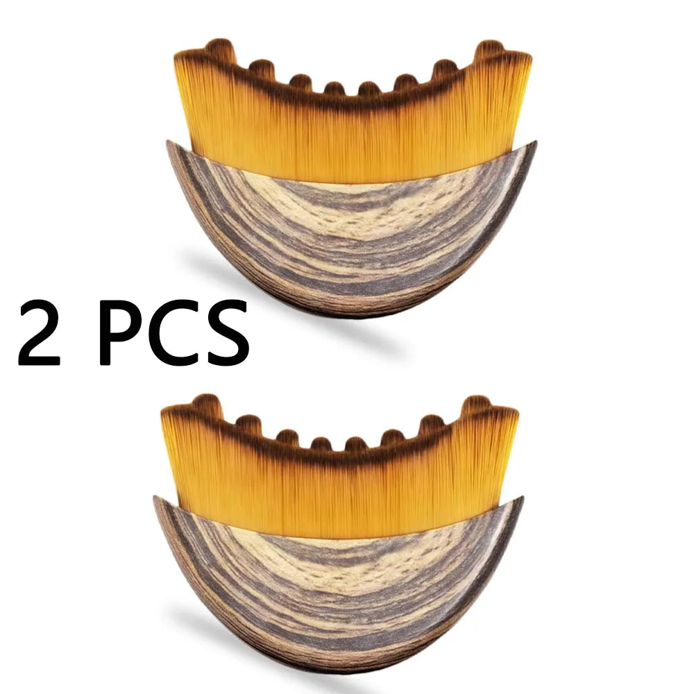 A pair of wooden face brushes with golden bristles and marbled wood handles for lymphatic drainage.