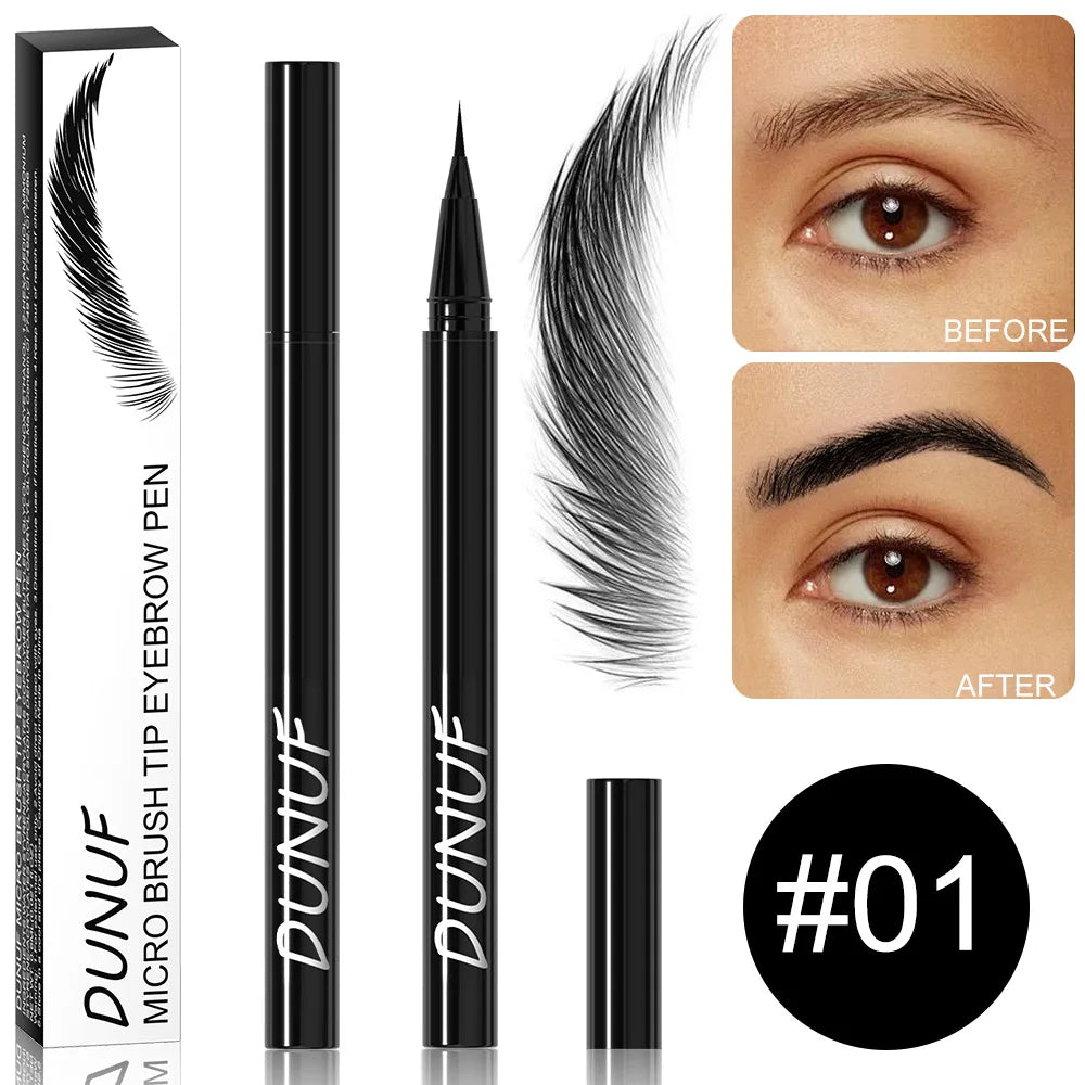 Un set de puntas de pincel micro para cejas Dunuf, mostrando resultados antes y después para dar forma natural a las cejas.