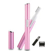 Afeitadora eléctrica rosa para cejas con cepillo de arreglo blanco y cabeza separada, sobre fondo blanco.