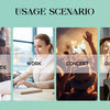 A collage of four usage scenarios: party with friends, work, concert, and go shopping.