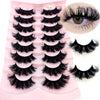 A set of natural mink striped false eyelash extensions displayed on a pink plastic tray with an eye example.