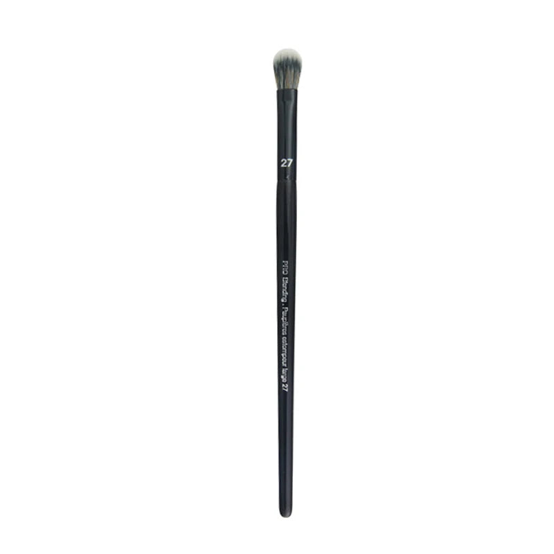 A black professional makeup brush with the number 27 visible on the handle.