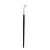A professional angled makeup brush with a dark handle and a pointed ferrule is shown vertically.
