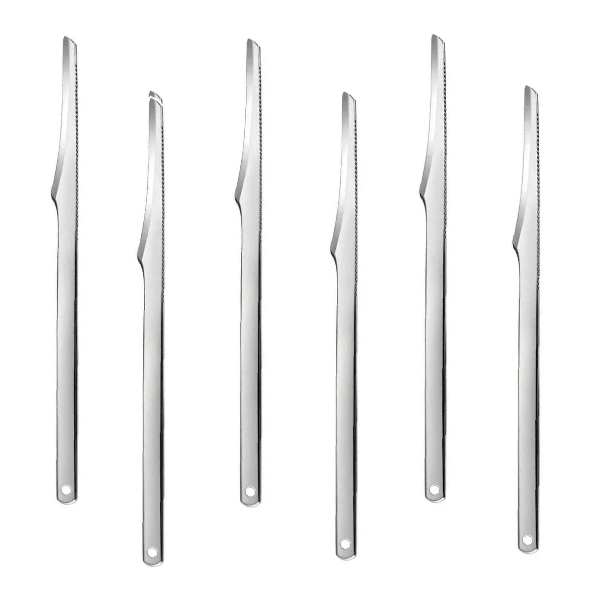 A set of five stainless steel foot care tools for callus and dead skin removal