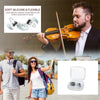 A man plays a violin while a woman holds a silicone earplug product and storage case.
