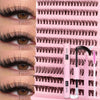 A pink lash kit showing various styles of false eyelashes and a tube of lash glue.