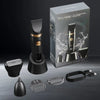 A set of three professional shavers, including a main shaver and accessories, displayed next to its packaging.